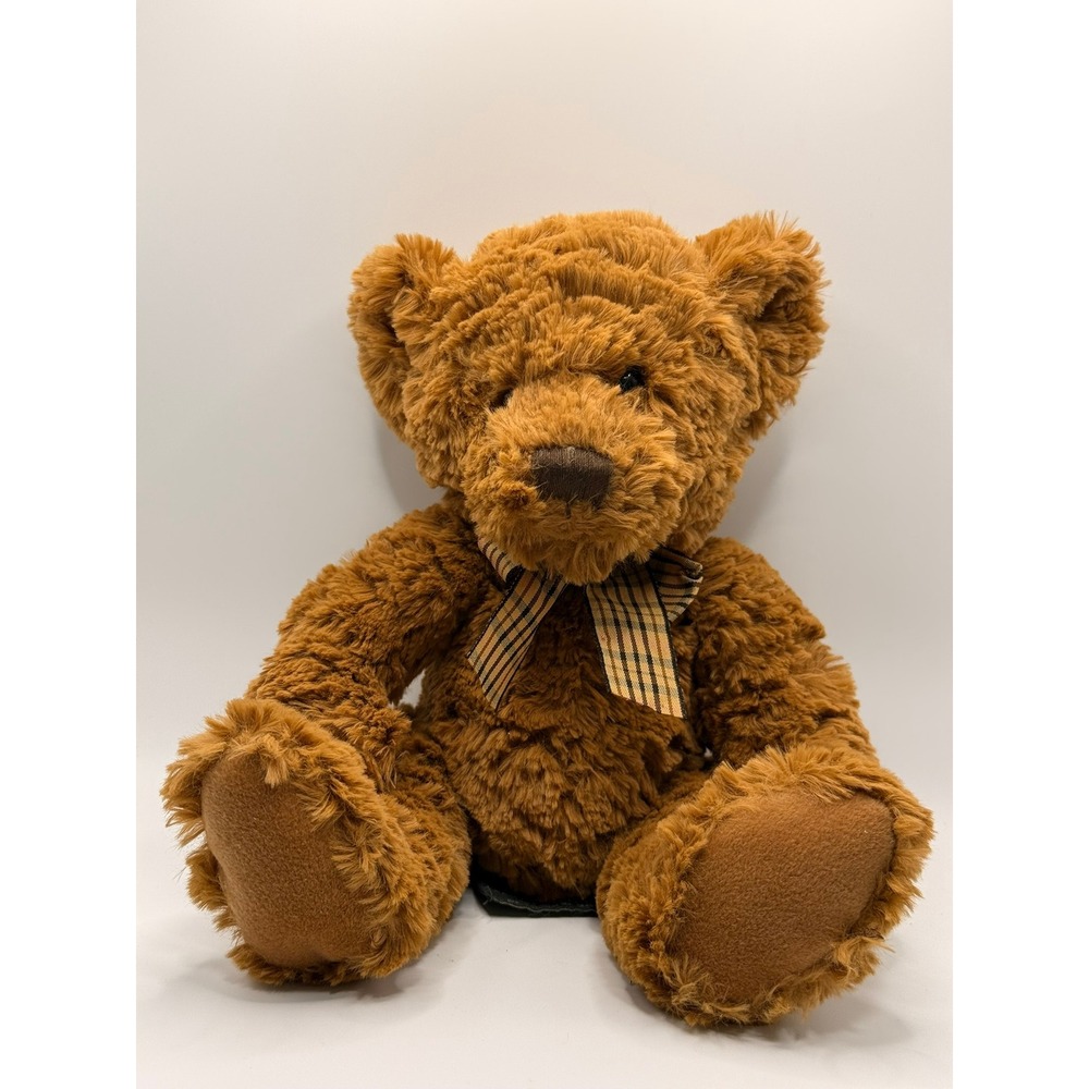 Russ Berrie Dixon Teddy Bear Brown Shaggy Plush Plaid Bow 10 inch 3671